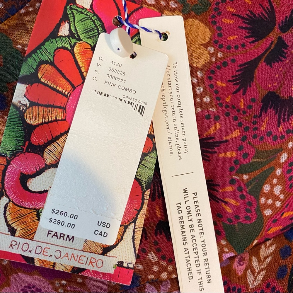 Farm Rio X Anthropologie Tiered Midi/Maxi Dress Strapeless Ruffle Pink Combo NWT - Picture 12 of 15